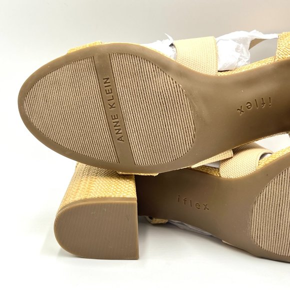 Anne Klein Ressa Beige Natural Raffia Woven Open Toe Block Heels Sandals Shoes - Picture 10 of 13
